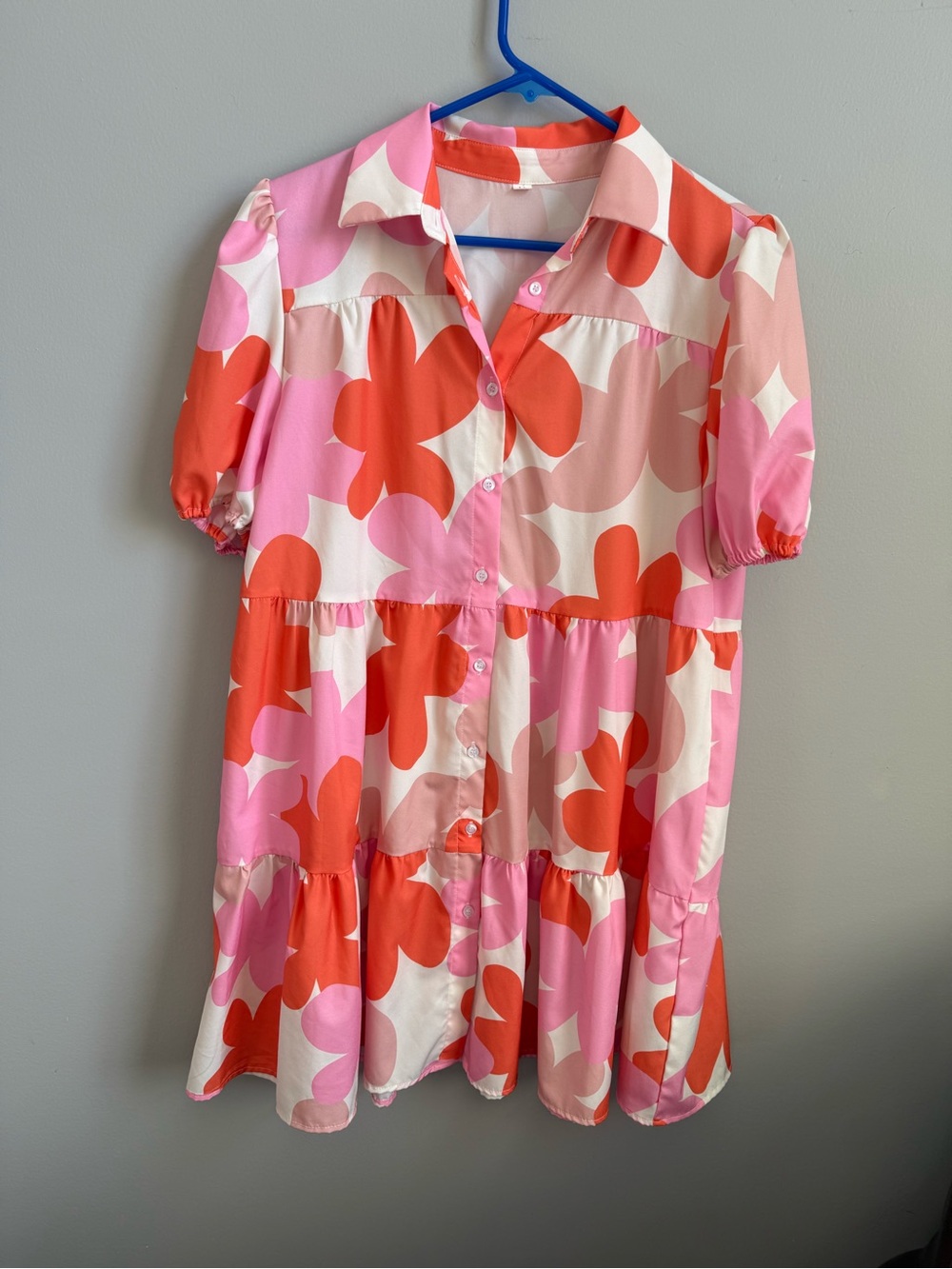 Pink & Orange Floral Button-Front Tiered Dress